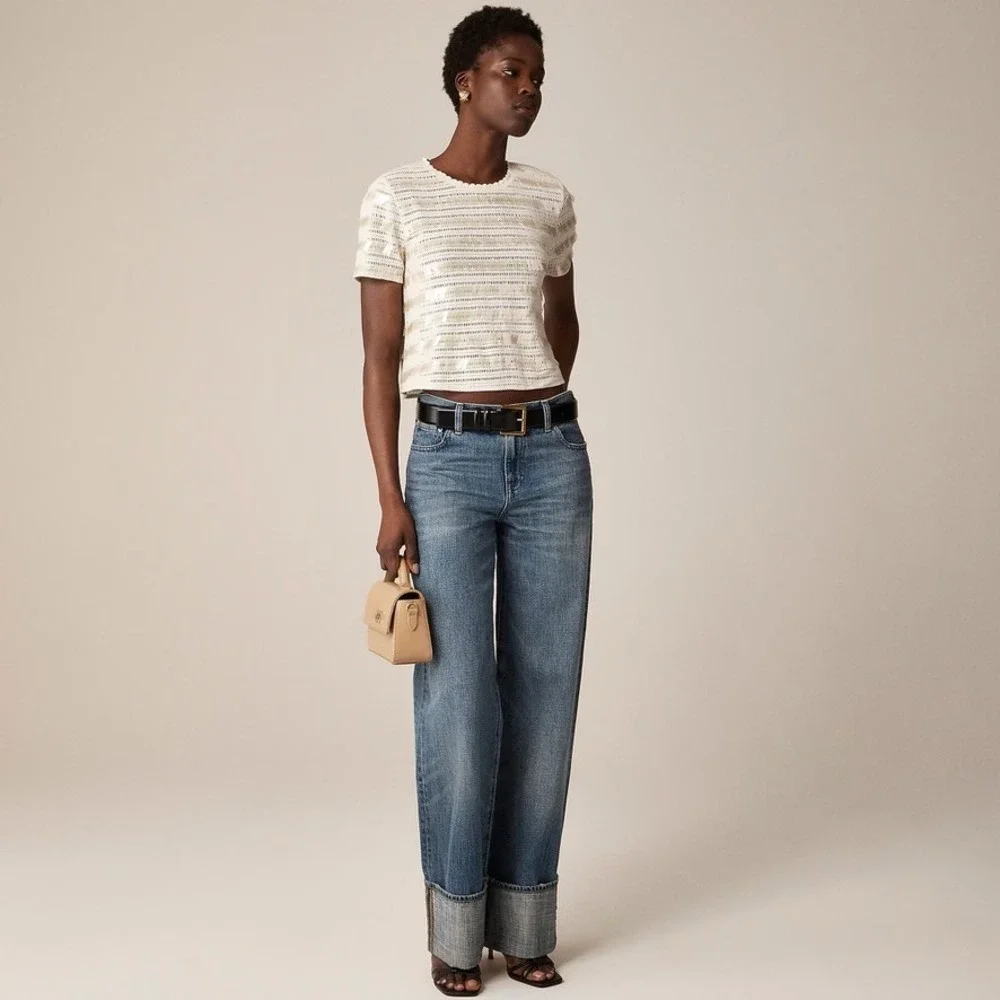 NWT!! J. CREW Crochet Shirt Shimmery Sequins Knit Party Glam Preppy X-Small‎